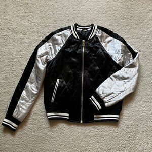 Topshop black and silver quilted satin bomber jacket